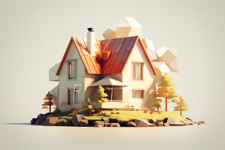 Beautiful low poly house on white background. Abstract illustrationの素材