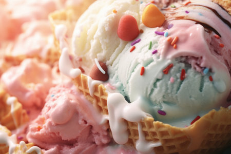 macro texture swirl of pink berries ice cream. food backgroundの素材