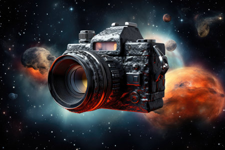 Futuristic Photo camera in fantasy outer spaceの素材