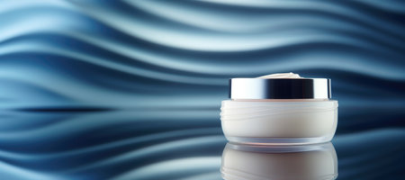 Cosmetic cream luxury blank jar mock up on minimal background with wavesの素材