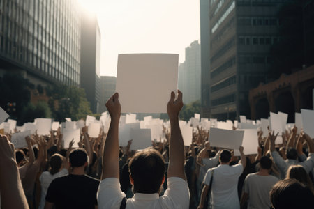 peoples with empty placards and posters in the street. demonstration, rally, protestの素材