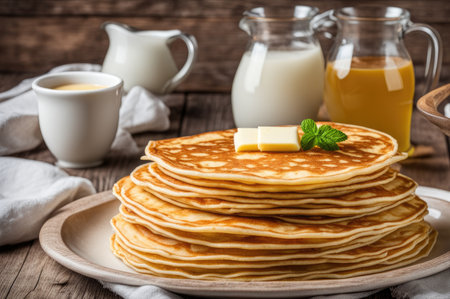stack of very thin pancakes on plate. traditional for Russian pancake week. Shrove tideの素材