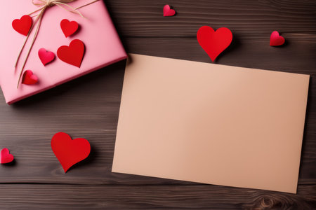 Empty greeting card mock up for saint valentine's day. Holiday love background with heartsの素材