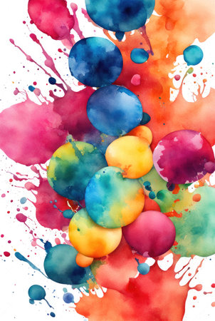 Multicolored watercolor splashes blending on a canvasの素材