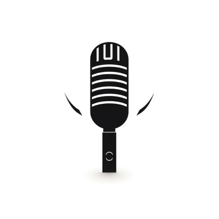 Classic microphone silhouette with sound wavesの素材