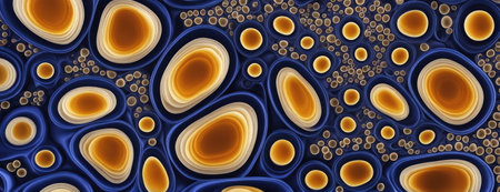 Microscopic Pollen Grains Pattern in Vivid Orange and Blueの素材
