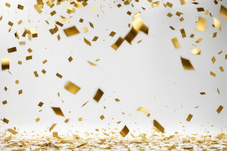 Golden Confetti Celebration on Light White Backgroundの素材