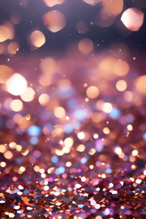 Mesmerizing Holographic Glitter on a Vibrant Surface with Shining Bokehの素材