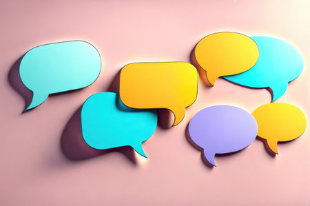 3D Speech Bubbles Floating on Pastel Backdropの素材