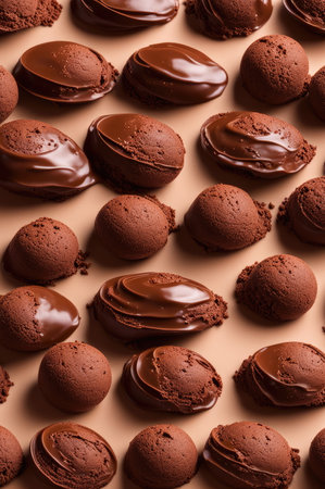 Gourmet Chocolate Ice Cream Scoops with Cocoa Powder and Shavingsの素材