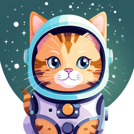 Adventurous Tabby Cat Astronaut in Outer Space Illustrationの素材