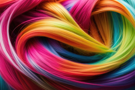 Abstract Swirls of Multicolored Dyed Hair Strandsの素材