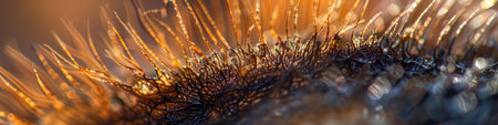 A detailed macro shot of a sea anemone in vibrant orange and white, nestled amongst coral reefs, showing the intricate patterns and textures of marine lifeの素材