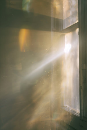 Sunlight Filtering Through Sheer White Curtains in a Serene Minimalist Room.の素材