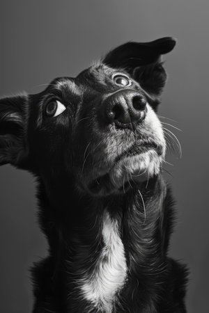 Portrait of a Dog against Dark Background.の素材