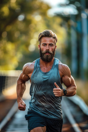 Muscular Man Working Out in Gym, Focused Fitness Training in Modern Facility.の素材