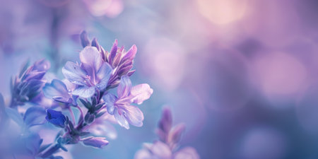 Dreamy Lavender Blossoms in Soft Focus with Pastel Background Bokeh Effect.の素材