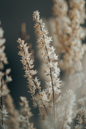 Close-Up of Brown Seed Pods Against a Soft Focus Green and Blue Background.の素材