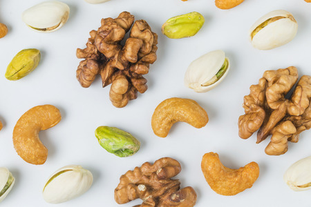 Walnut, Pistachios and cashews nutsの写真素材