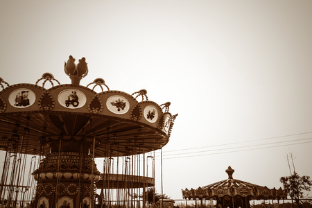Carousel. Horses on a carnival Merry Go Round.の写真素材