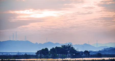 Sunset over the Vistula river, Wloclawek, Polandのeditorial素材