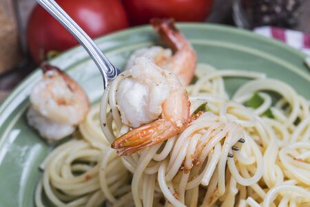 Seafood pasta, shrimpの写真素材