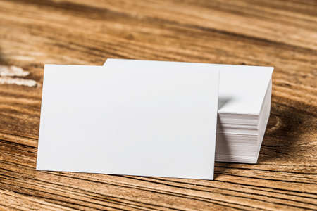 Business card on woodの写真素材