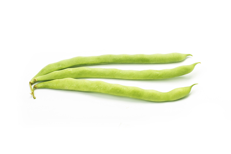 Green beans handful isolated on white background cutoutの写真素材
