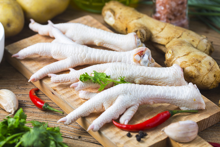 Chicken feet on white backgroundの写真素材