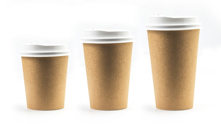 Disposable cups on white backgroundの写真素材
