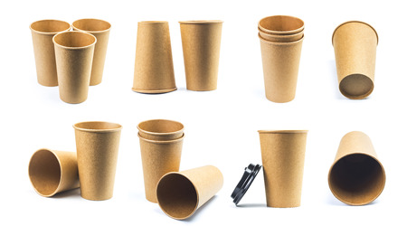 Disposable cups on white backgroundの写真素材