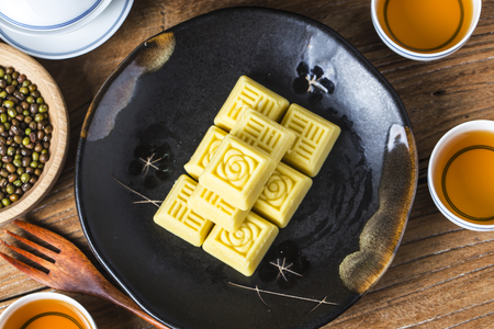 Mung bean cake in a plateの写真素材