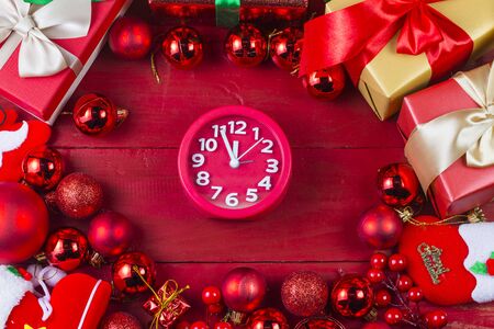 Christmas background with a red ornament, gift box.