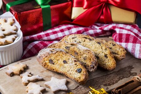 Christmas cookies background. Ginger dough for gingerbread.の写真素材