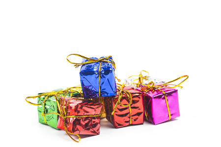 stack of colorful Christmas gift isolated on white background