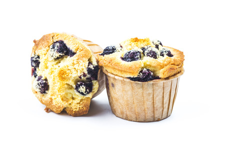 Blueberry muffins on white backgroundの写真素材