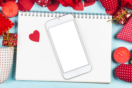 Happy Valentines day and heart. Card with Happy Valentines day and heart on blue backgroundの写真素材