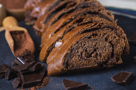 Delicious homemade chocolate loaf of breadの写真素材