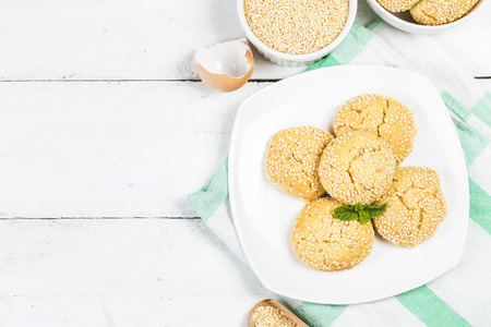 Homemade cookies with sesame seedsの写真素材