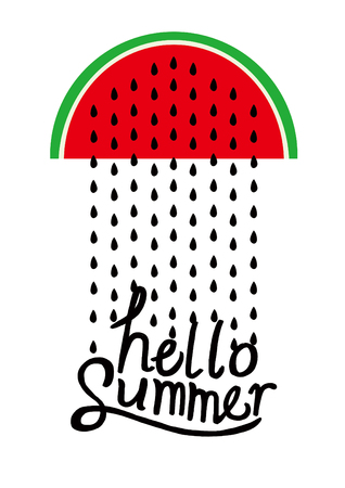 Hello summer. Summer vector illustration, vacation poster set. flat and hand draw design. can be use for greeting and invitation card.のイラスト素材