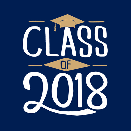 Graduation Class of 2018 greeting cards set. Vector party invitations. Grad postersのイラスト素材