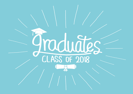Graduation Class of 2018 greeting cards set. Vector party invitations. Grad postersのイラスト素材