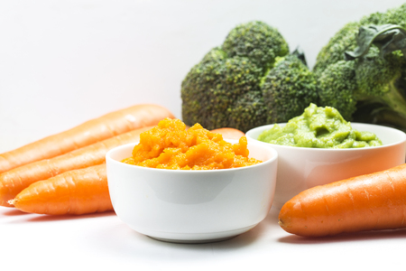 vegetable puree - carrots pureed and broccoli pureedの写真素材