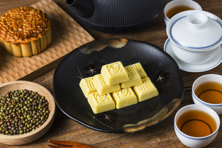 Mung bean cake, a specialty of Chinaの写真素材