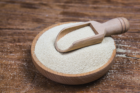Organic Raw Yeast for baking bread against a backgroundの写真素材
