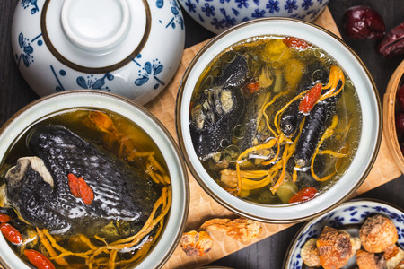 Herbal black bone chicken soupの写真素材