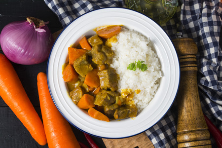 curry beef with riceの写真素材