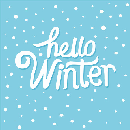 Handwritten lettering of Hello Winter on snowy background.のイラスト素材