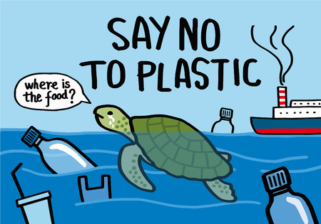 Say no to plastic. Motivational phrase. Vector illustration with lettering.のイラスト素材
