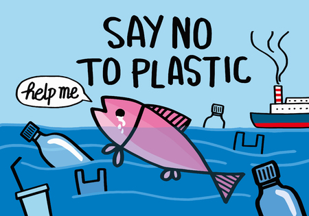 Say no to plastic. Motivational phrase. Vector illustration with lettering.のイラスト素材